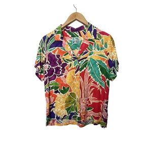Vintage Jams World “Wild Flowers”Rayon Print Shirt Women’s Sz Medium Multicolor